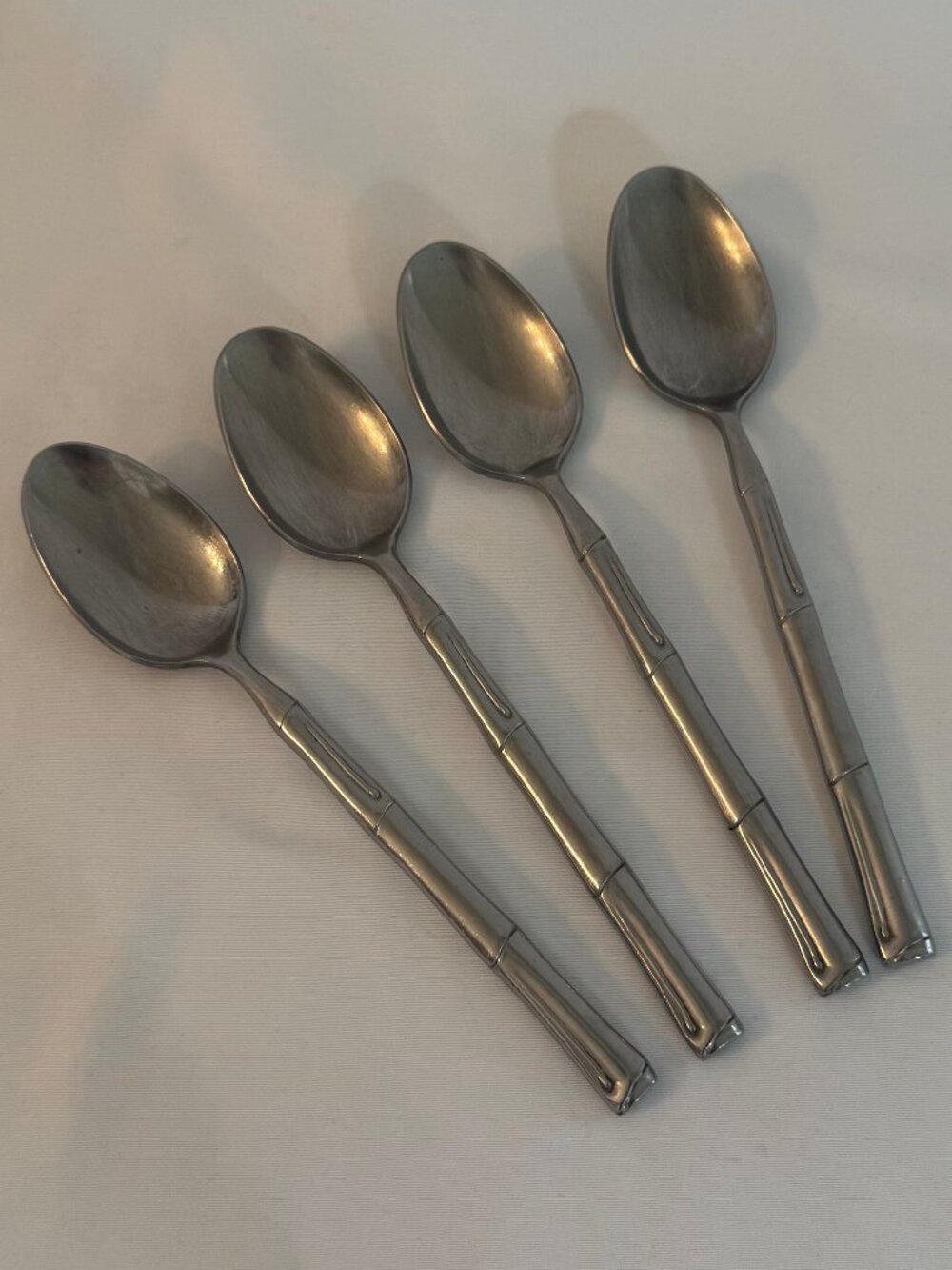 4 Vintage Nasco Cathay Bamboo Oval Place/Soup Spoons Stainless Japan #4102